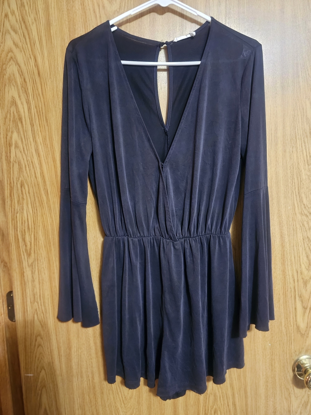 Lush Navy Long-Sleeve Surplice Romper